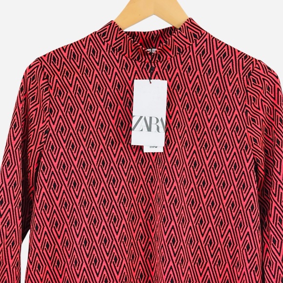 NWT Zara 60s 70s Inspo Mock Neck Dress Long Sleeve - Picture 3 of 12